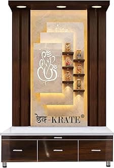 Wooden 3D Fram Temple Table Top White Mandir with LED Light Puja Mandir for Home & Office Decor (Design 53 C) (6 FEET X 4 FEET X 16 INCH)(Bhagavad Gita with Temple)