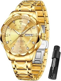 - Watch Men Luxury Waterproof Classic Diamond Watches for Men Dress Big Face Fashion Casual Mens Watches Stainless Steel Analog Quartz Metal Adjustable Wrist Watch