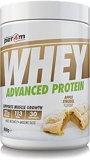 Per4m Whey Protein Powder | High Protein Shake for Muscle Growth & Recovery | Low Sugar Gym Supplement | Sports Nutrition Drink + Amino Acids (900g, Apple Strudel)