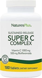 Super C Complex, Sustained Release - 180 Tablets - 1000mg Vitamin C + 500mg Bioflavonoids - Vegetarian, Gluten Free - 180 Servings