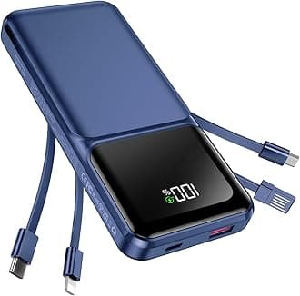 Portable Charger with Built in Cable -20000mAh Fast Charging Power Bank USB C Slim 22.5W LED Display Battery Pack 5 Outputs & 3 Inputs for Travel Essentials iPhone Samsung Phones Blue