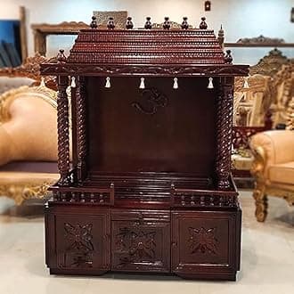 Aakrati Teak Wood Temple with Gopuram - Brown, Traditional, Religious, Home Temple/Pooja Mandir
