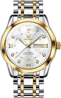 Men's Watch Luxury Business Dress Watch UK Diamond Design Quartz Stainless Steel Waterproof Luminous Week Calendar Gift