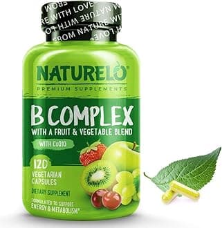 NATURELO B-Complex (One Daily) - Food-Based Blend - All B Vitamins - Vitamin B6, Folate, B12, Biotin, Niacin, CoQ10 - Best Natural Supplement for Energy - 120 Vegan Capsules | 4 Month Supply