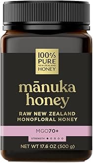 100% Pure New Zealand Honey - MGO 70+ Monofloral Mānuka Honey, 100% Pure New Zealand Raw Mānuka, 17.6 Ounce (500g) (Pack of 1)
