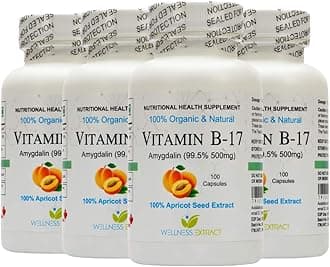 Vitamin B17 Capsule 500Mg, Purest Amygdalin Grade, Apricot Kernel Extract (Pack Of 4 Bottles)