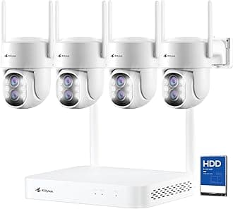 Kittyhok PTZ Wireless Security Camera System | 4pcs Ultra 2K Wireless Outdoor Security Camera with 360° View, auto Tracking, Human Detection, Spotlight | 10CH NVR with 500GB HDD for 24-7 Recording