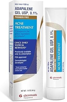 Adapalene Gel 0.1% Acne Treatment, Paraben Free Topical Retinoid Cream for Face, Helps Clear and Prevent Acne and Clogged Pores, 45g Tube