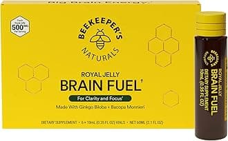 BEEKEEPER'S NATURALS B.LXR Brain Fuel - Memory, Focus and Clarity Liquid Formula, Supports Productivity Royal Jelly, Ginkgo Biloba, Bacopa Monnieri Keto Friendly, Gluten & Caffeine-Free, (6 ct)