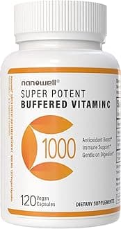 NANOWELL Super Potent Buffered Vitamin C 1000 mg with Bioflavonoid Complex - Antioxidant & Immune Support - Healthy Skin & Joints - Gluten Free - 180 Servings
