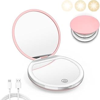 Kakuje Compact Mirror with Light, 1X/3X Magnification LED Pocket Mirror with USB Data Cable,Mini Mirror for Purse, Pocket,Travel and Present (Pink)