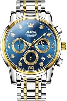 – Men's Chronograph Watch, Gold Silver Stainless Steel Analog Quartz Watch, Waterproof Multi-Function Dial with Date Diamond Watches for Men