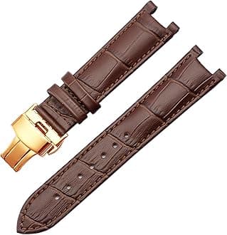 Genuine Leather Watchband for GC 22 * 13mm 20 * 11mm Notched Strap Withstainless Steel Butterfly Buckle Men and Women Watch Belt (Color : Brown Rose, Size : 22-13mm)