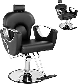 Black Salon Chair for Hair Stylist, Barber Chair for Home Barbershop, Reclining Salon Hair Chair with Hydraulic Pump,360°Rotation,130°Recline, Styling Hairdresser Braiding Chair