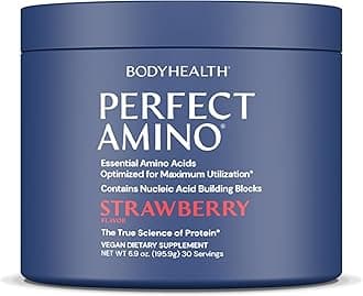 BodyHealth PerfectAmino Powder - BCAA and EAA Powder for Pre and Post Workout - Amino Acid Energy Drink for Men and Women to Support Lean Muscle and Recovery - Strawberry - 30 Servings