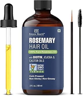 Botanic Hearth 100% Pure Rosemary Oil For Hair Growth Infused With Biotin | Hair Strenghtening Treatment | Nourishing & Volumizing | With Jojoba Oil & Castor Oil | Non GMO Verified | 60 ml
