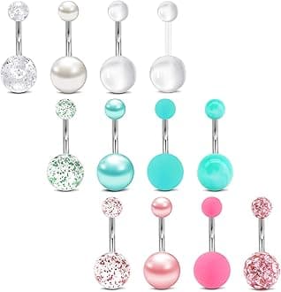 MODRSA Belly Button Ring Surgical Steel Belly Rings for Women Hypoallergenic Belly Button Rings Clicker Belly Button Ring Belly Piercing Silver Rose Gold Pink Black Navel Rings for Women