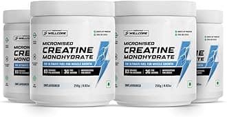 Wellcore Pure Micronised Creatine Powder (83 Servings, Unflavoured) For Enhanced Muscle Strength With Rapid Absorption | Creatine Monohydrate | Wellcore Creatine Unflavoured - 250g (Pack Of 4)