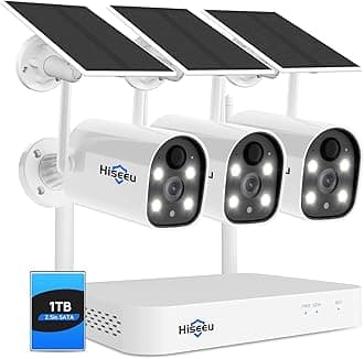 Hiseeu 10CH 4K NVR Wireless Security Camera System Outdoor Indoor, AI Human Detection, 2-Way Audio, 4MP Solar Powered Cameras with Color Night Vision, IP66 Waterproof, 1TB Hard Drive preinstalled