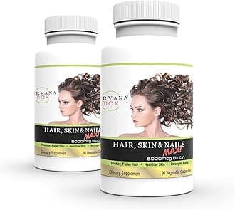 Purvana Max Hair, Skin, & Nails Vitamin Capsules, Double Strength Biotin 5000 MCG, Fo-Ti Root, VIT A & B, Folic Acidt (2 Pack)