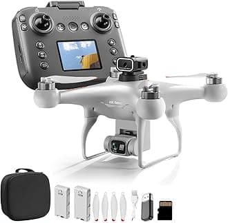RC Hobby Drone with Screen Display Remote Control, 1080P Dual Camera, Speed Adjustment, Altitude Hold, One-Key Takeoff, 3D Flips, 2 Batteries, Hovering, Brushless Motor, APP Control, Plane Copter, LED Lights, Adult Beginners FPV Quadcopter Airplane Helicopter (White)