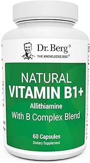 Dr. Berg Natural Vitamin B1 B6 B12 Complex - Allithiamine Vitamin B1 Supplement with 8 Essential Vitamin B Complex for Men & Women Including Thiamin, Niacin, Folate, Magnesium & More - 60 Capsules