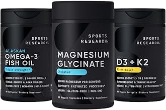 Sports Research® Multivitamins Pack - 160 mg Chelated Magnesium Glycinate + Triple Strength Omega-3 Fish Oil 1250 + Vegan Vitamin D 5000iu & Mk7 Vitamin K 100mcg