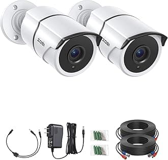 ZOSI 2 Pack 1080P Home Security Cameras with Audio Recording,Built-in Microphone,1920TVL 2.0MP HD-TVI Surveillance Cameras with 120ft IR Night Vision,Waterproof Surveillance Bullet Camera System