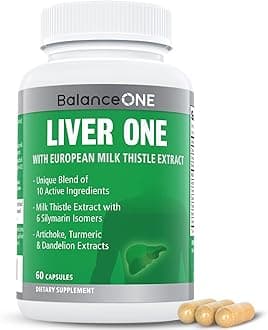 Liver One by Balance One Supplements - 10 Antioxidant Ingredients for Natural Liver Support - Milk Thistle, Molybdenum, Dandelion, Artichoke - Vegan, Non-GMO - 30 Day Supply
