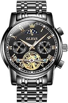 OLEVS Automatic Watches for Men Diamond Skeleton Mechanical Tourbillon Self Winding Luxury Dress Wrist Watches Calendar Luminous Waterproof
