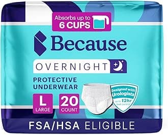 Because Overnight Absorbency Pull Ups - Adult Disposable Incontinence Underwear, Extra Absorbent Nighttime Briefs for Men and Women, White, Large, 20 Count