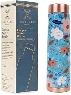 MERCAPE Discover Ayurvedic Benefits Pure Copper Water Bottle - Multi Colored Design, Leak Proof (950ml)