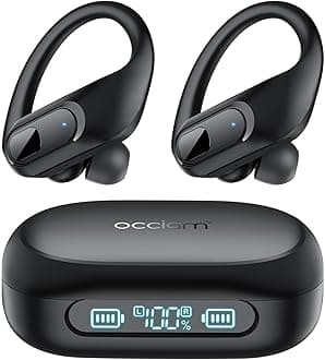 occiamWireless Bluetooth Earbuds Sport Ear Buds Workout Headphones 96H Playback in-Ear Earphones with Earhooks Buit-in Mic Button Control Bass Stereo Headset for Gym Exercise Running Black