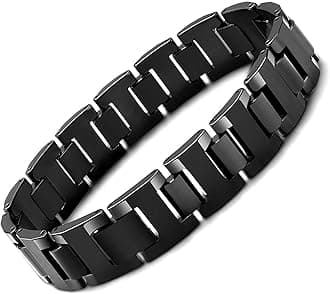Mens Link Bracelet, Stylish Solid Tungsten Bracelet for Men (8.3 Inches, Matte Black, Shiny Black and Silver Option)