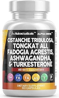 Cistanche Fadogia Agrestis Tongkat Ali Supplement for Men - Turkesterone Ashwagandha Capsules with Black Pepper | Energy Vitality Performance Support 60 Count