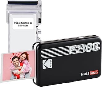 KODAK Mini 2 Retro 4PASS Portable Photo Printer (2.1x3.4 inches) + 8 Sheets, Black