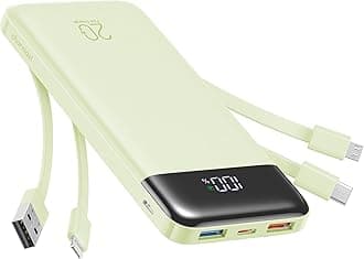 Charmast Power Bank with built-in Cables, 20000mAh Fast Charging 22.5W PD QC Quick Charge Portable Charger USB C compatiable with iPhone 17/16/15/14 Series, ipad, Android Phones (Green)