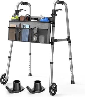 Folding Walker with Basket and Glide Skis, 5" Wheels Lightweight Walkers for Seniors and Adults, Supports Up to 350 Pounds, Adjustable Height, Compact Standard Walker