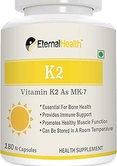 EternalHealth Vitamin K2 as MK-7, High potency form of K2-180 Vegetable Capsules