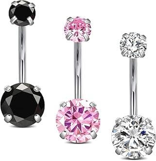 Incaton 14G Belly Button Ring Surgical Stainless Steel Round Cubic Zirconia Navel Barbell Belly Rings For Women 6/8/10/12mm