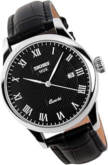 SKMEI Watch for Men Business Dress Classic Fashion Casual Black Leather Quartz Analog Waterproof Calendar Date Light Simple Wrist Watches Dad Fathers Gifts