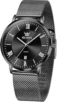 OLEVS Watches for Men Analog Quartz Fashion Dress Analog Quartz Minimalist Simple Slim Thin Stainless Steel Mesh Strap Waterproof Date Mens Watches