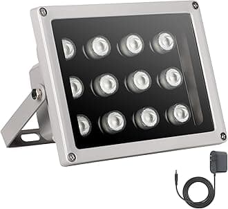 IR Illuminator, 850nm 12 LEDs Wide Angle IR Illuminator for Night Vision, Waterproof LED Infrared Light with 12V DC Power Adapter for IP Camera, CCTV Security Camera