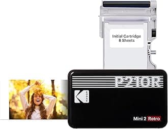 KODAK Mini 2 Retro 4PASS Portable Photo Printer (2.1x3.4 inches) + 8 Sheets, Black