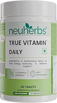 Neuherbs Multivitamin | True Vitamin For Men And Women With Antioxidant & Herbs Blend Vitamin C, D3, Zinc,Vitamin, Ginseng Extract For Energy, Stamina & Immunity 60 Multivitamin Tablets