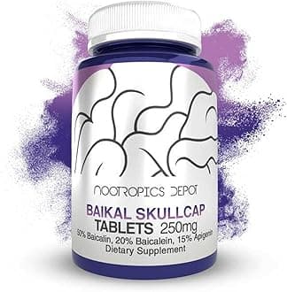 Nootropics Depot Baikal Skullcap Extract Tablets | 250mg | 60 Count | >15% Apigenin, 20% Baicalein, 50% Baicalin