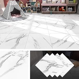 Livelynine White Floor Tiles Self Adhesive Vinyl Flooring Bathroom Lino Floor
