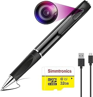 Panoramic Full HD Pen Camera 1080P Video Audio Recording Indoor Outdoor with Free 32gb SD Card 85 Minutes Pen Battery Life Portable Pocket Security Camera for Home Office Mettings (Pen Camera) (K-805)