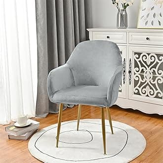 Highdi Soft Velvet Dining Chair Covers Solid Color Stretch Curved Back Chair Slipcovers with Armrest, Vanity Swivel Armchair Cover Removable Washable for Bedroom Party Hotel (Light Grey,4 PCS)