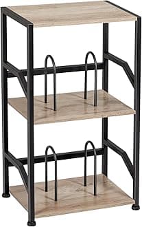 Record Player Stand, Vinyl Record Storage Up to 200 Albums, 3 Tier End Table with Removable Dividers, Tall Side Table for Living Room, Bedroom, Grey, HETCD010GY1